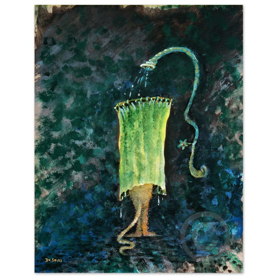 Cat in Obsolete Shower Bath 481/850 - Framed