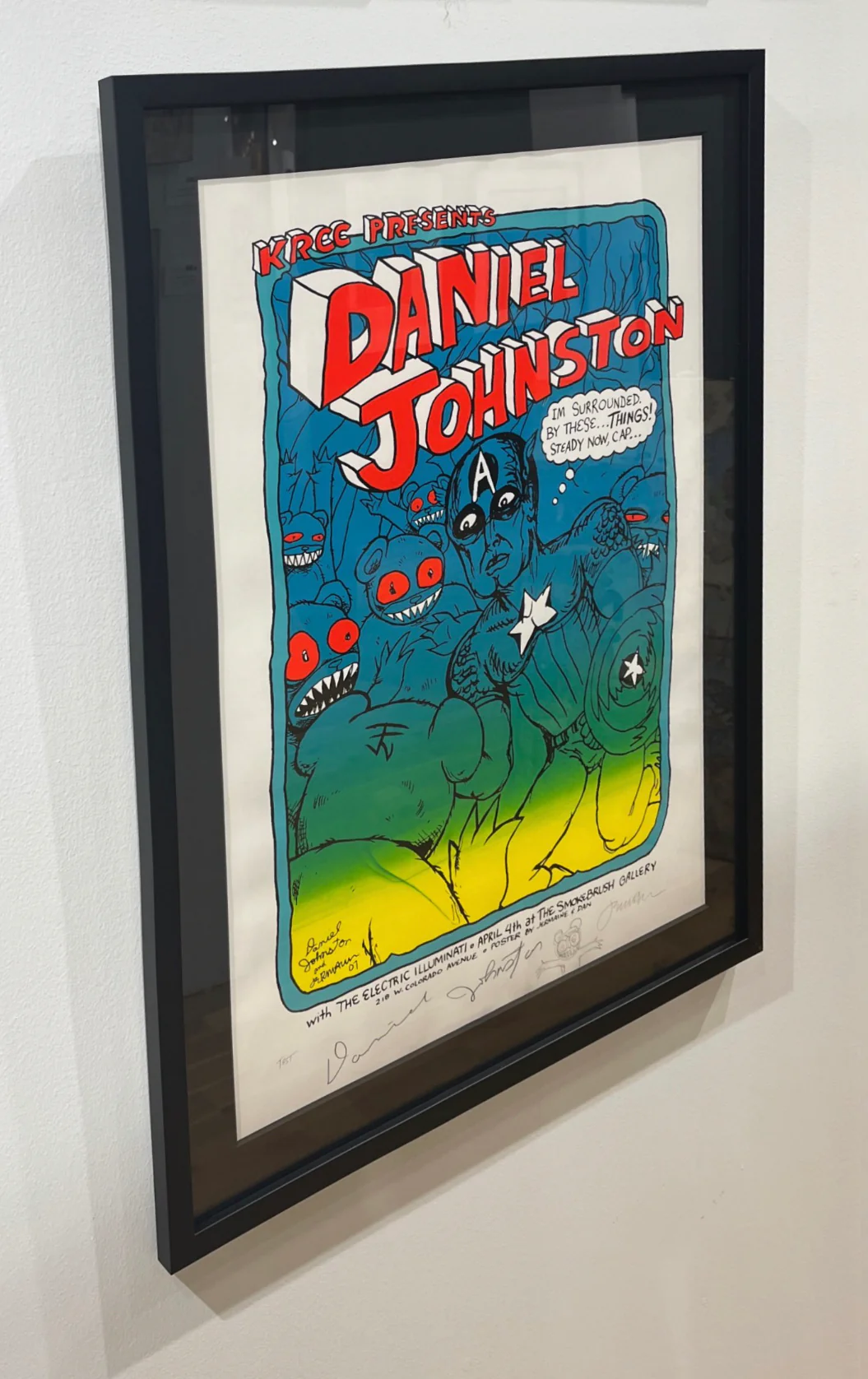 Daniel Johnston - Colorado Springs - 4.4.07 - Blue & Green ink TEST, Signed by Jermaine & Johnston - FRAMED - Image 3