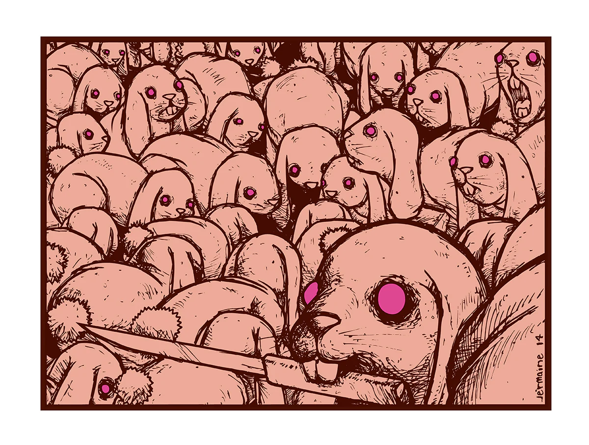 Family - Bunny with Knife in Mouth - Pink Ink Variant