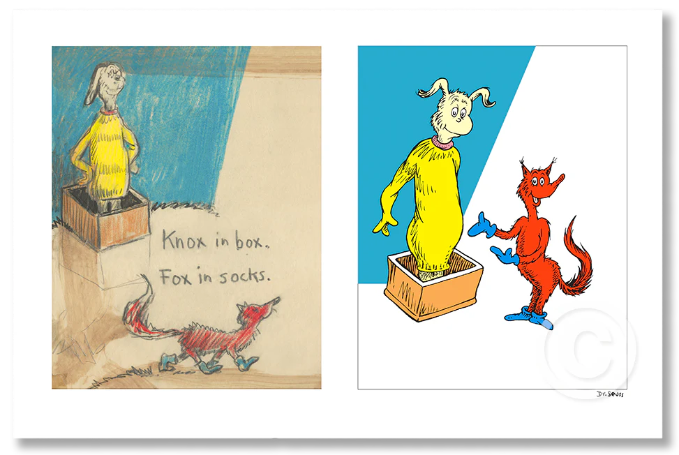 Knox In Box,  Fox In Sox - Diptych - FRAMED
